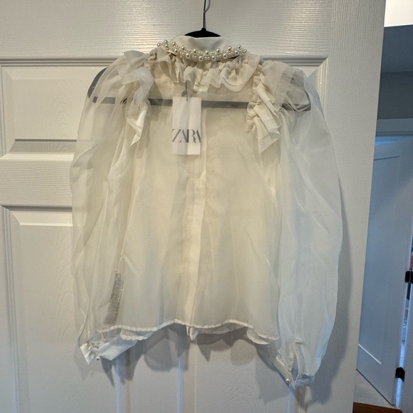 Zara romantic organza blouse, white size XS (NWT) - Picture 8 of 10